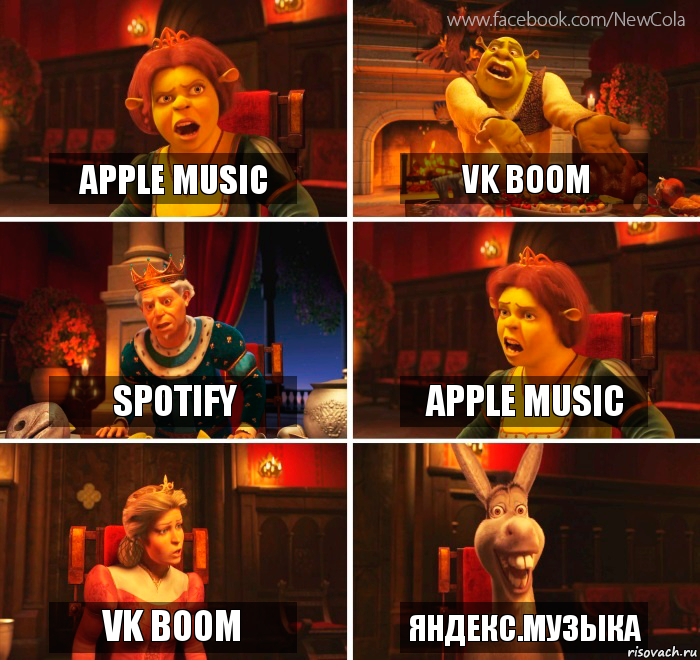 apple music vk boom spotify apple music vk boom ЯНДЕКС.МУЗЫКА, Комикс Шрек-Осел Мем-генератор NewCola