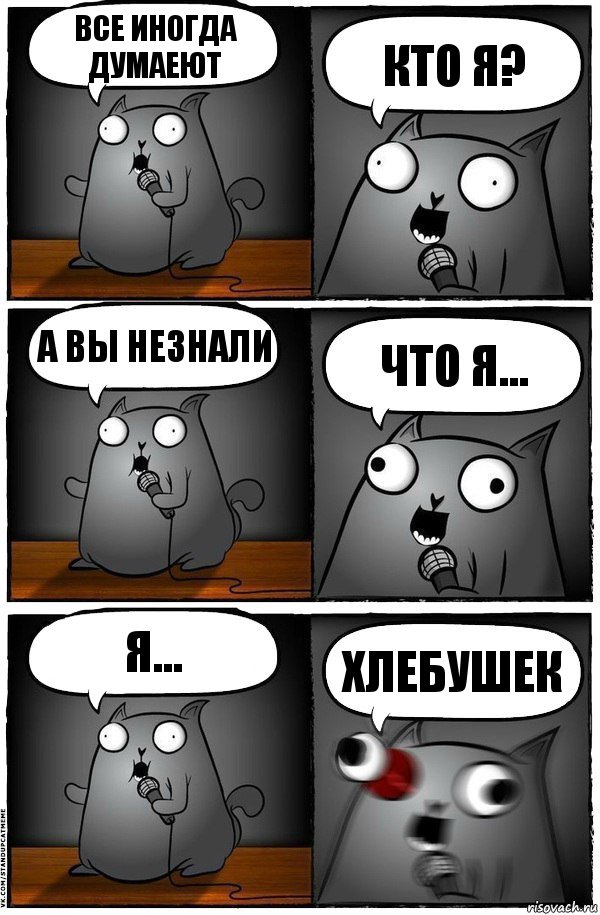 все иногда думаеют кто я? А ВЫ НЕЗНАЛИ ЧТО Я... я... ХЛЕБУШЕК, Комикс  Стендап-кот