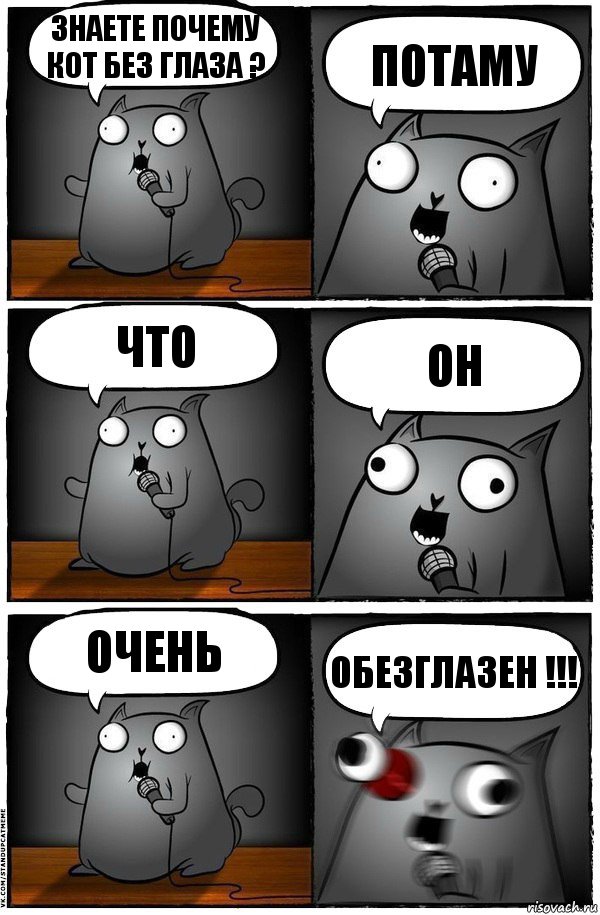 ЗНАЕТЕ ПОЧЕМУ КОТ БЕЗ ГЛАЗА ? ПОТАМУ ЧТО ОН ОЧЕНЬ ОБЕЗГЛАЗЕН !!!, Комикс  Стендап-кот