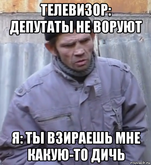 телевизор: депутаты не воруют я: ты взираешь мне какую-то дичь, Мем  Ты втираешь мне какую то дичь