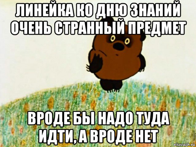 линейка ко дню знаний очень странный предмет вроде бы надо туда идти, а вроде нет, Мем ВИННИ ПУХ