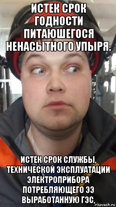 истек срок годности питаюшегося ненасытного упыря. истек срок службы, технической эксплуатации электроприбора потребляющего ээ выработанную гэс,
