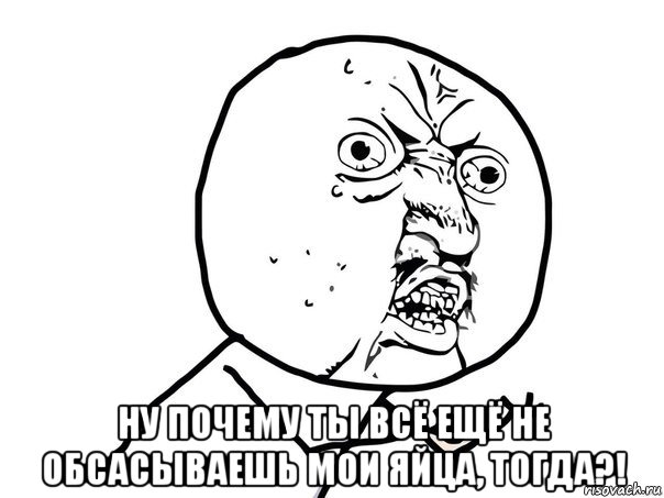  ну почему ты всё ещё не обсасываешь мои яйца, тогда?!, Мем Ну почему (белый фон)