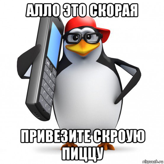 алло это скорая привезите скроую пиццу, Мем   Пингвин звонит