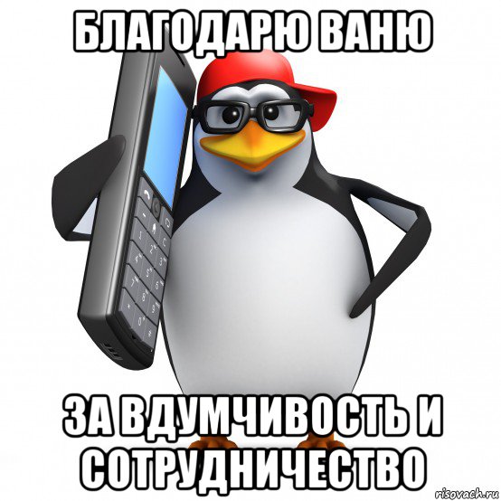 благодарю ваню за вдумчивость и сотрудничество, Мем   Пингвин звонит