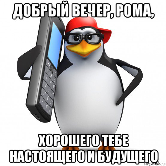 добрый вечер, рома, хорошего тебе настоящего и будущего, Мем   Пингвин звонит