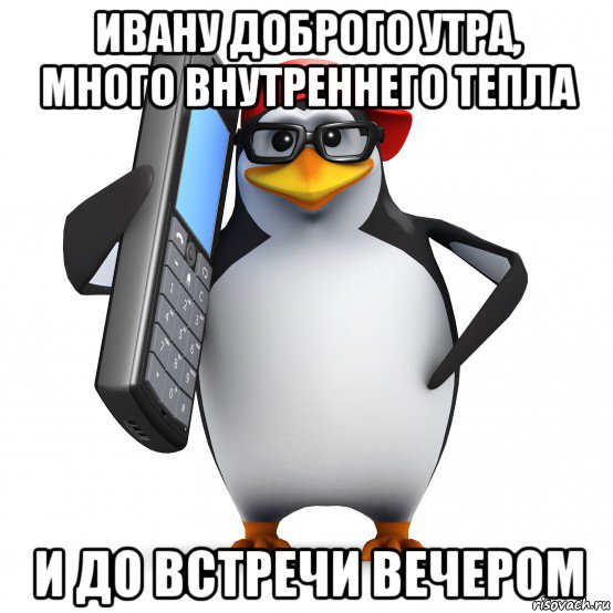 ивану доброго утра, много внутреннего тепла и до встречи вечером, Мем   Пингвин звонит