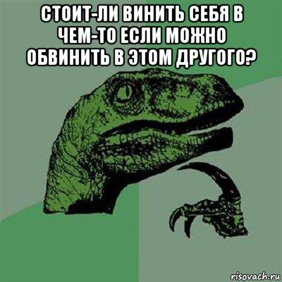 стоит-ли винить себя в чем-то если можно обвинить в этом другого? , Мем Филосораптор