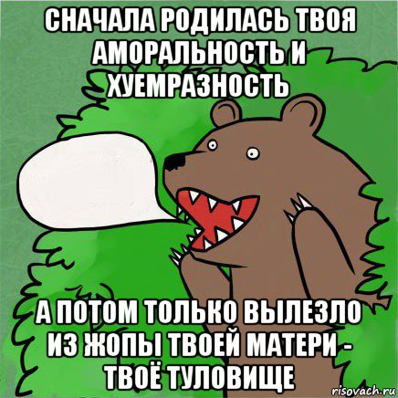 сначала родилась твоя аморальность и хуемразность а потом только вылезло из жопы твоей матери - твоё туловище, Мем Медведь