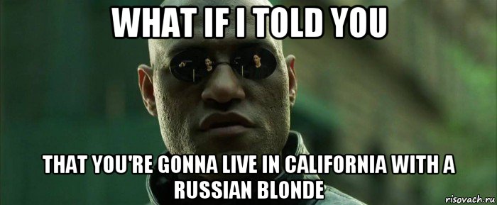 what if i told you that you're gonna live in california with a russian blonde