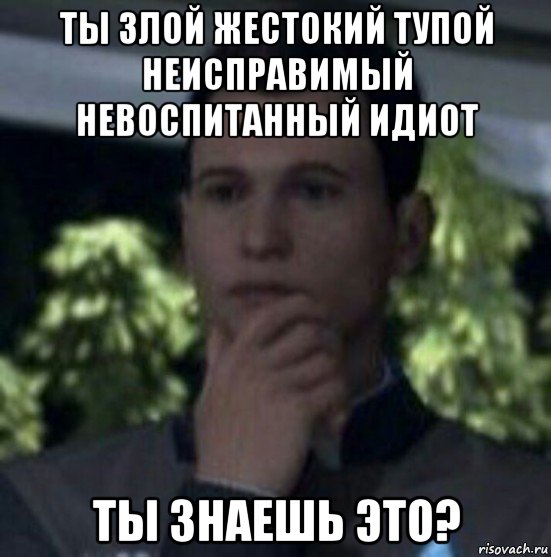ты злой жестокий тупой неисправимый невоспитанный идиот ты знаешь это?