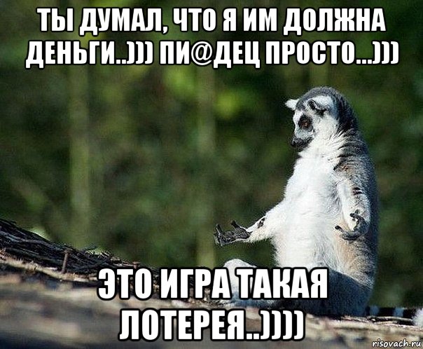 ты думал, что я им должна деньги..))) пи@дец просто...))) это игра такая лотерея..)))), Мем не узбагоюсь