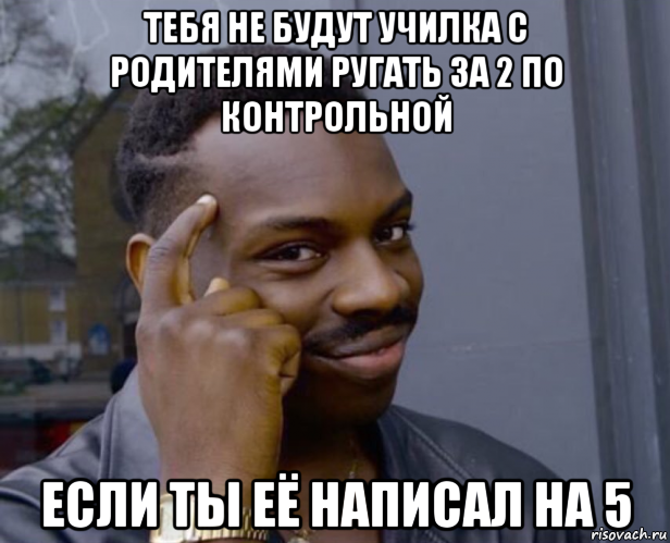 тебя не будут училка с родителями ругать за 2 по контрольной если ты её написал на 5, Мем Негр с пальцем у виска