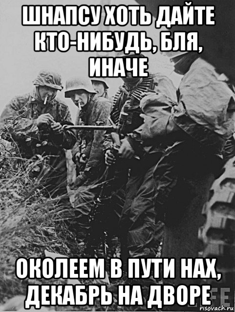 шнапсу хоть дайте кто-нибудь, бля, иначе околеем в пути нах, декабрь на дворе
