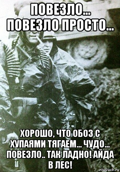 повезло... повезло просто... хорошо, что обоз с хупаями тягаем... чудо... повезло.. так ладно! айда в лес!