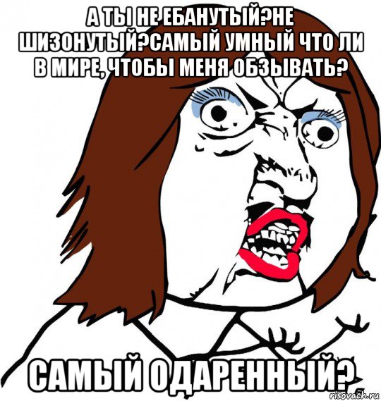 а ты не ебанутый?не шизонутый?самый умный что ли в мире, чтобы меня обзывать? самый одаренный?, Мем Ну почему (девушка)