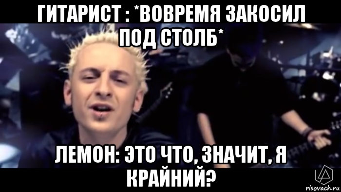 гитарист : *вовремя закосил под столб* лемон: это что, значит, я крайний?