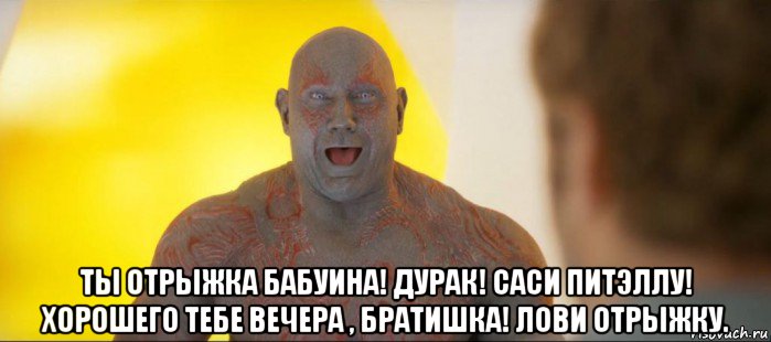  ты отрыжка бабуина! дурак! саси питэллу! хорошего тебе вечера , братишка! лови отрыжку.