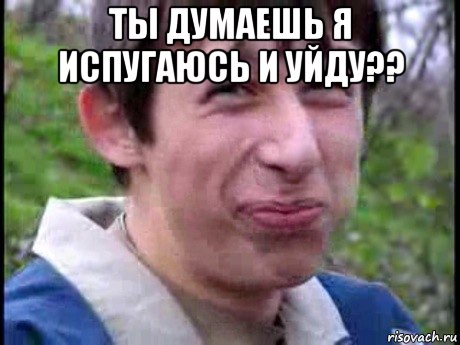 ты думаешь я испугаюсь и уйду?? , Мем  Пиздун