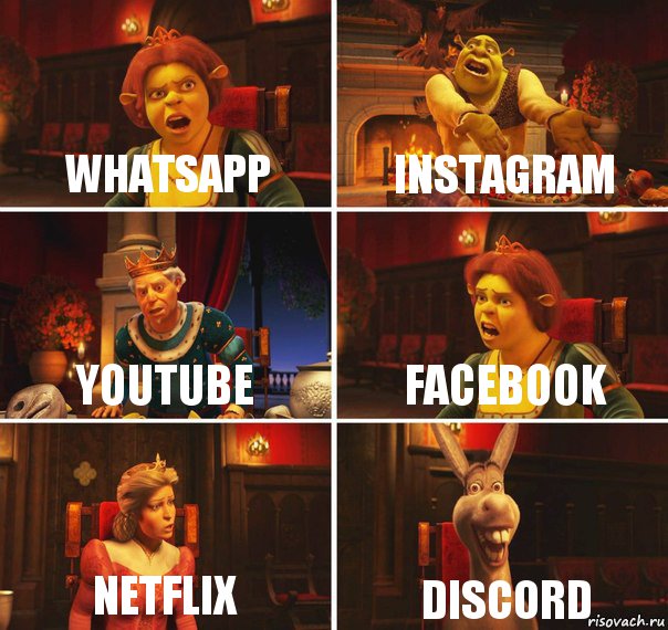WhatsApp Instagram Youtube Facebook Netflix Discord, Комикс  Шрек Фиона Гарольд Осел