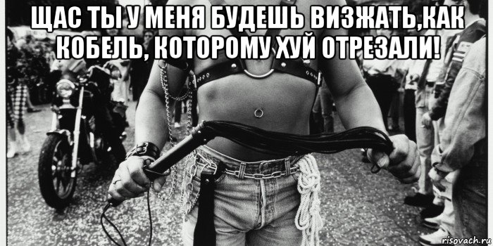 щас ты у меня будешь визжать,как кобель, которому хуй отрезали! 