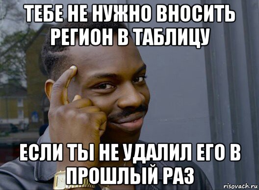 тебе не нужно вносить регион в таблицу если ты не удалил его в прошлый раз, Мем Смекалочка