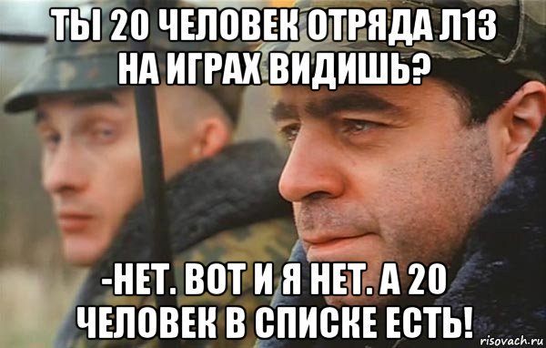 ты 20 человек отряда л13 на играх видишь? -нет. вот и я нет. а 20 человек в списке есть!