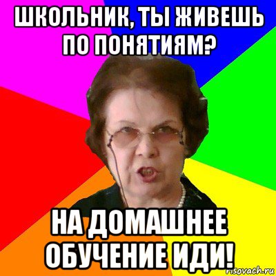 школьник, ты живешь по понятиям? на домашнее обучение иди!, Мем Типичная училка