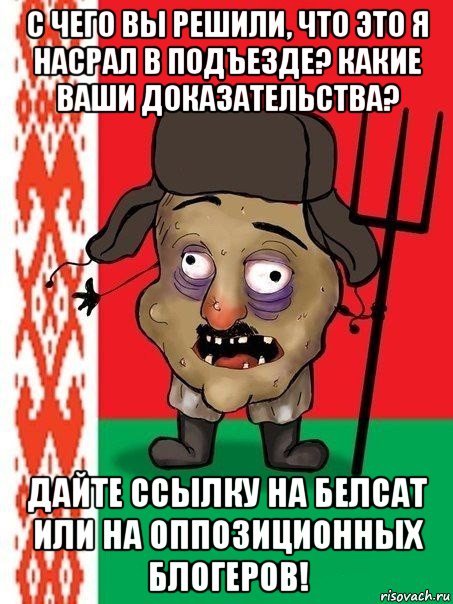 с чего вы решили, что это я насрал в подъезде? какие ваши доказательства? дайте ссылку на белсат или на оппозиционных блогеров!, Мем Ватник белорусский