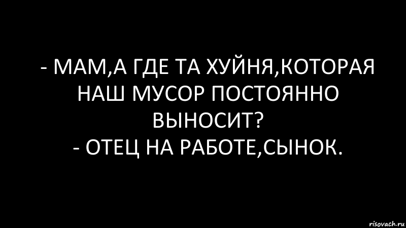 - Мам,а где та хуйня,которая наш мусор постоянно выносит?
- Отец на работе,сынок., Комикс Черный фон