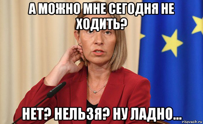 а можно мне сегодня не ходить? нет? нельзя? ну ладно..., Мем Могерини