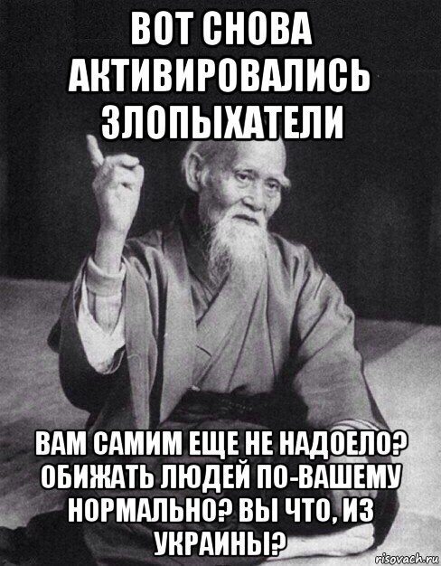 вот снова активировались злопыхатели вам самим еще не надоело? обижать людей по-вашему нормально? вы что, из украины?, Мем Монах-мудрец (сэнсей)