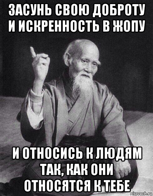 засунь свою доброту и искренность в жопу и относись к людям так, как они относятся к тебе, Мем Монах-мудрец (сэнсей)
