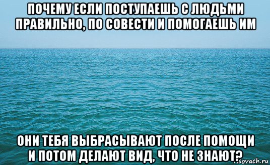 почему если поступаешь с людьми правильно, по совести и помогаешь им они тебя выбрасывают после помощи и потом делают вид, что не знают?, Мем Море