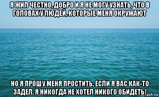 я жил честно, добро и я не могу узнать, что в головах у людей, которые меня окружают но я прошу меня простить, если я вас как-то задел. я никогда не хотел никого обидеть!, Мем Море