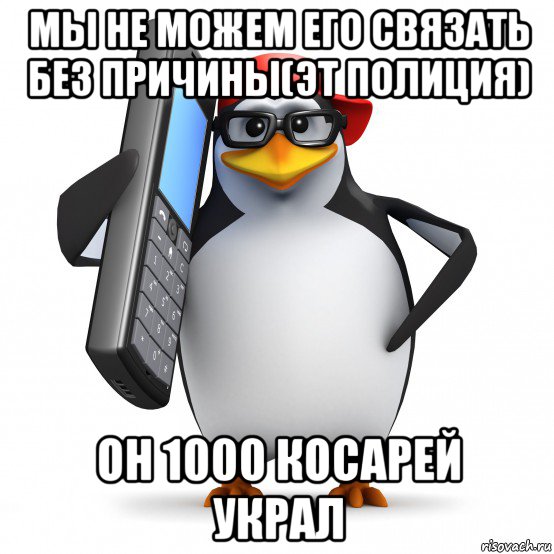 мы не можем его связать без причины(эт полиция) он 1000 косарей украл, Мем   Пингвин звонит