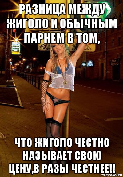 разница между жиголо и обычным парнем в том, что жиголо честно называет свою цену,в разы честнее!!