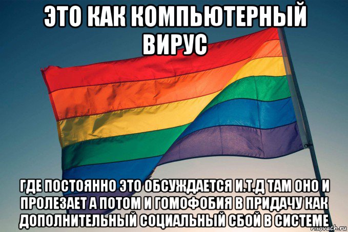 это как компьютерный вирус где постоянно это обсуждается и.т.д там оно и пролезает а потом и гомофобия в придачу как дополнительный социальный сбой в системе, Мем Социология