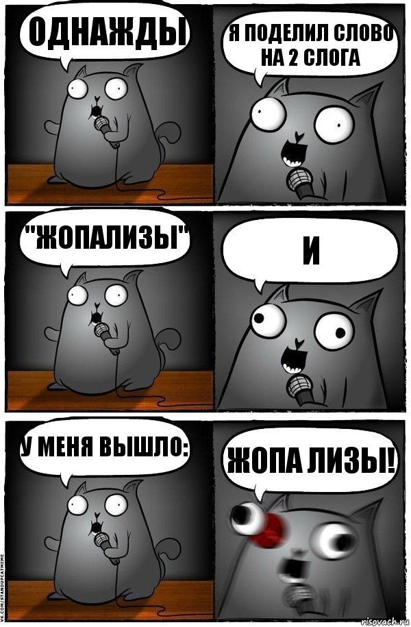 Однажды Я поделил слово на 2 слога "Жопализы" И У меня вышло: ЖОПА ЛИЗЫ!, Комикс  Стендап-кот