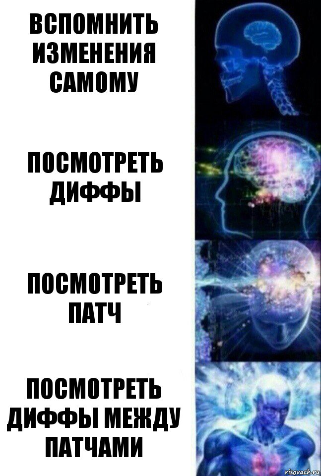 вспомнить изменения самому посмотреть диффы посмотреть патч посмотреть диффы между патчами, Комикс  Сверхразум