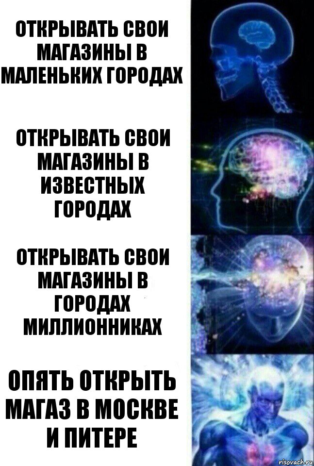 открывать свои магазины в маленьких городах открывать свои магазины в известных городах открывать свои магазины в городах миллионниках опять открыть магаз в Москве и Питере, Комикс  Сверхразум