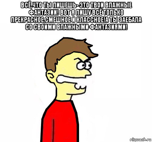 всё,что ты пишешь- это твои влажные фантазии! вот я пишу всё только прекрасное,смешное и классное!а ты заебала со своими влажными фантазиями! , Мем Я сам насосал