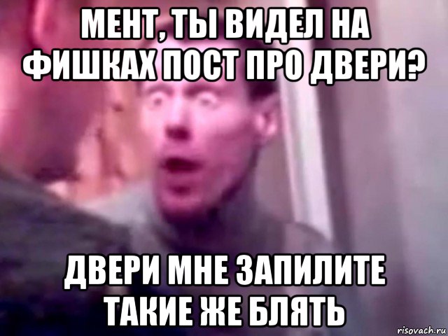 мент, ты видел на фишках пост про двери? двери мне запилите такие же блять, Мем Запили