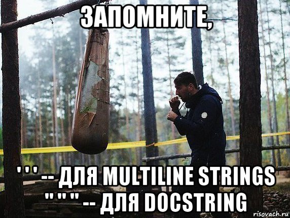 запомните, ' ' ' -- для multiline strings " " " -- для docstring, Мем Запомните твари