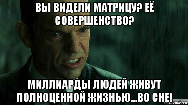 вы видели матрицу? её совершенство? миллиарды людей живут полноценной жизнью...во сне!