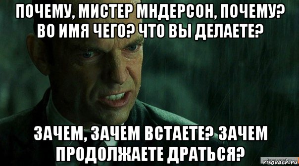 почему, мистер мндерсон, почему? во имя чего? что вы делаете? зачем, зачем встаете? зачем продолжаете драться?