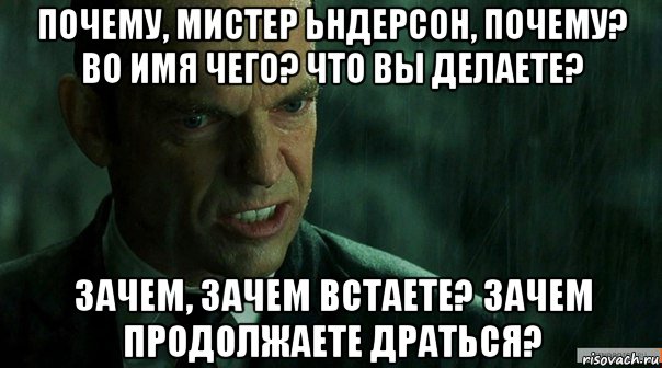 почему, мистер ьндерсон, почему? во имя чего? что вы делаете? зачем, зачем встаете? зачем продолжаете драться?