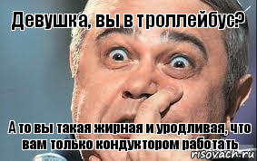 Девушка, вы в троллейбус? А то вы такая жирная и уродливая, что вам только кондуктором работать, Комикс  Петросян удивлен