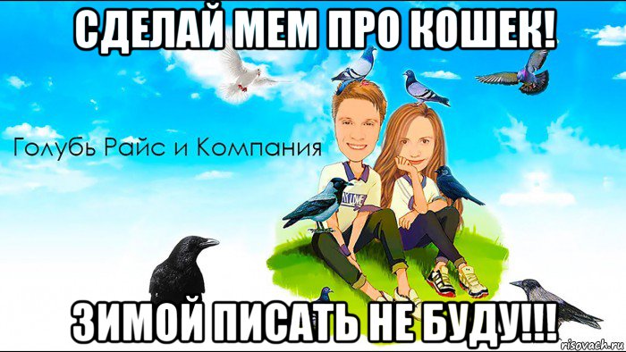 сделай мем про кошек! зимой писать не буду!!!, Мем Голубь Райс и компания