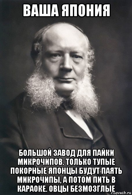 ваша япония большой завод для пайки микрочипов. только тупые покорные японцы будут паять микрочипы, а потом пить в караоке. овцы безмозглые, Мем Карл Вильгельм Сименс
